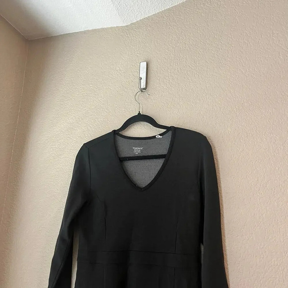 Toad & Co 3/4 Sleeve V Neck Dress Medium Heathered Black Long Sleeve Knee - Picture 3 of 9